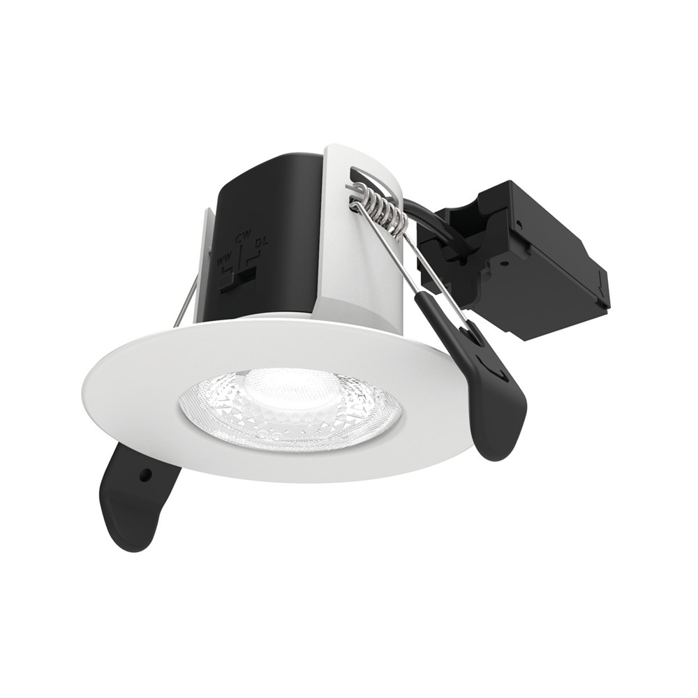 AFD05/F/WH/CCT All LED Atom Fixed 5W IP65 CCT Selectable Dimmable LED Fire Rated Downlight Polar White Finish