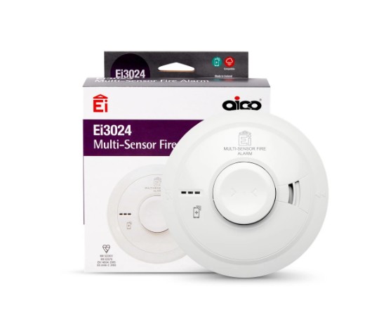 Aico Ei3024 230V Mains Optical and Heater Sensor Alarm with Rechargeable Battery